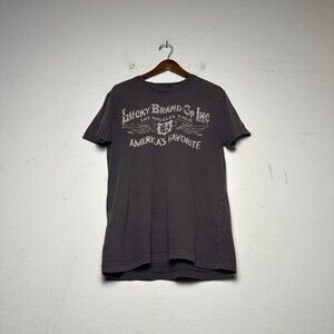 Lucky Brand Graphic T Shirt Men M Grey Biker Punk Loose Fit Moto LA Cali America
